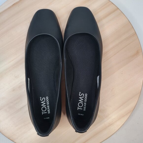 Tom's Brielle Black Leather Flats Shoes Women US 6 - Picture 9 of 14